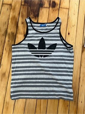 adidas men's Gray & Black Striped Tank Top size XL